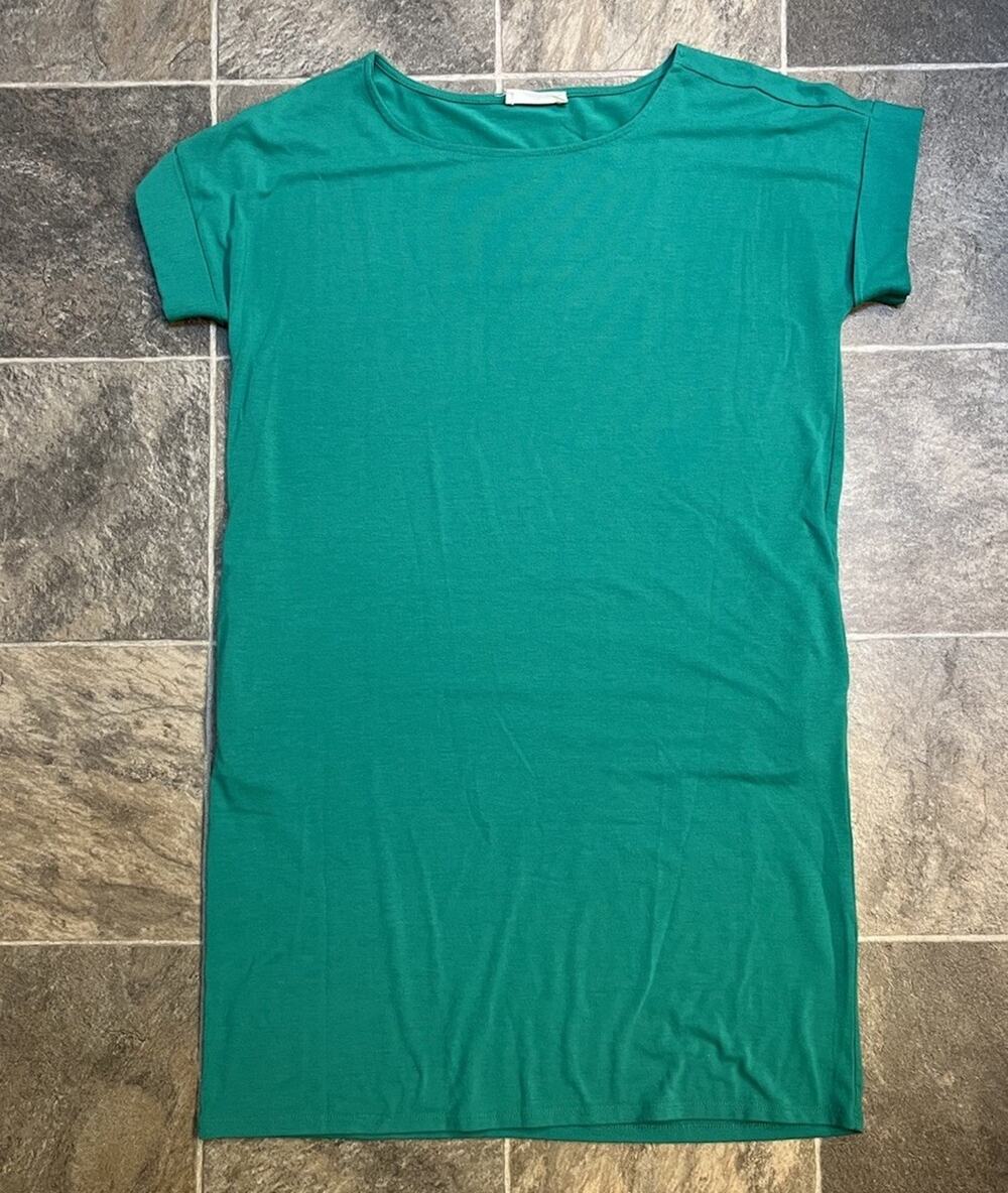 Zenana Womens M Green T Shirt Dress RD-1850AB Stretch Tunic Rolled Sleeve